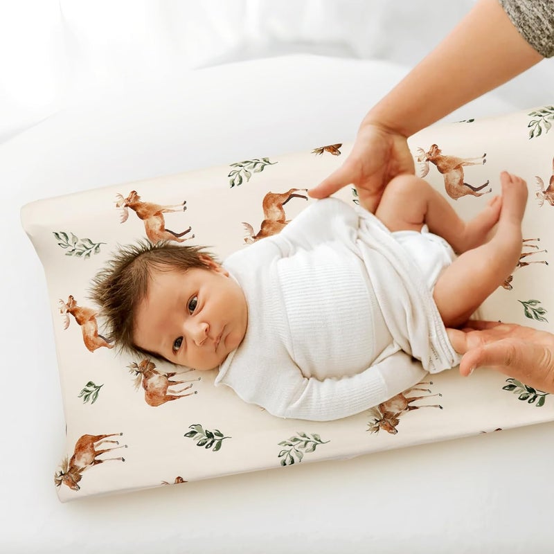 GRSSDER Stretch Ultra Soft Jersey Knit Changing Pad Cover Set 2 Pack, Change Table Pad Covers Fit 32"/34" x 16" Pads Safe and Snug, Stylish Elk Animals Pattern - Image 3